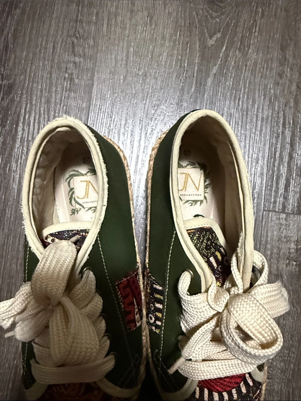 Woven Pattern Espadrille Sneakers in Olive and Cream